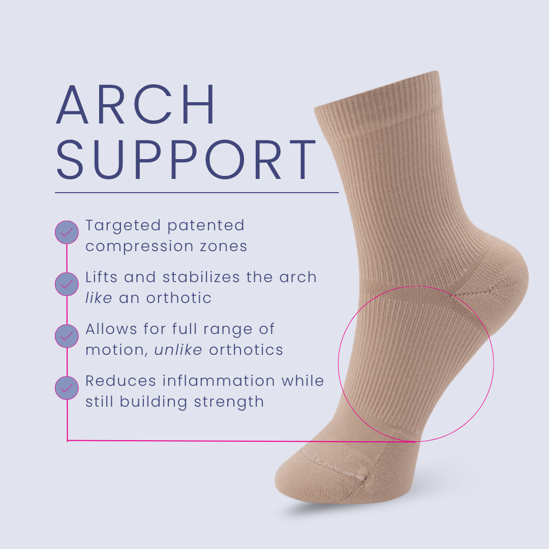 Arch support sock with compression zones