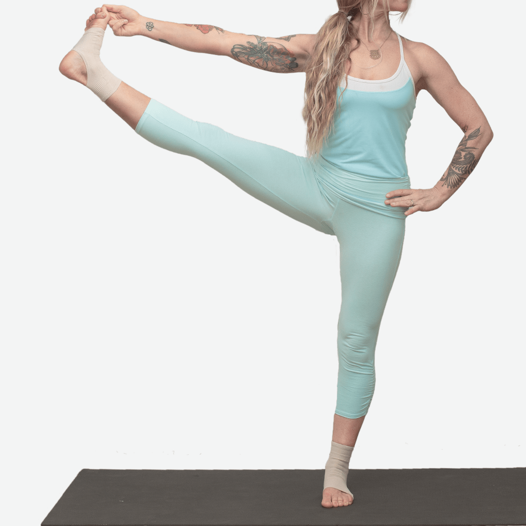 Joule plantar fasciitis sleeve with ankle support worn by woman doing yoga