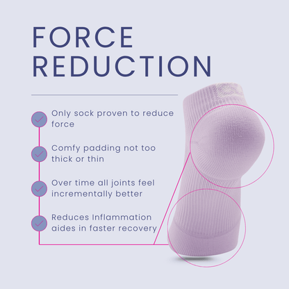 Force reduction sock with comfy padding and inflammation aid.