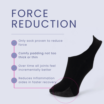 Force reduction sock for joint health and recovery.