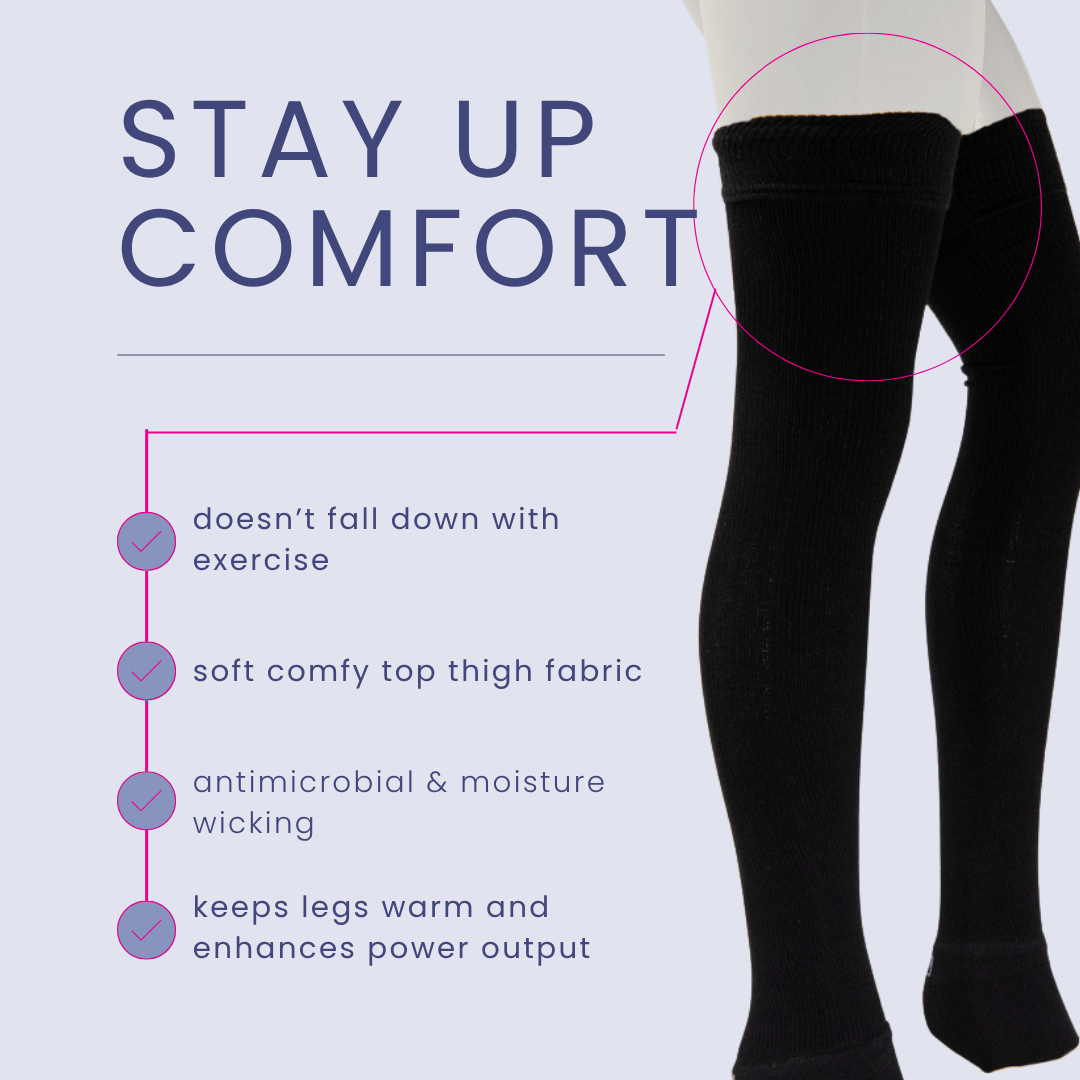 Black Stay Up Comfort Thigh Highs, featuring antimicrobial & moisture wicking.