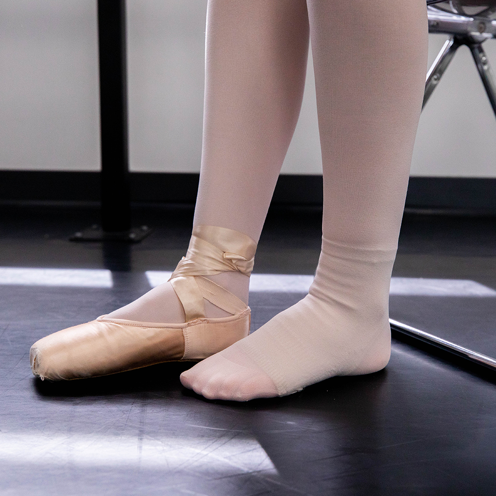 Joule shock plantar fasciitis sleeve with ankle support worn in pointe shoes for ballet