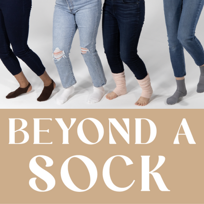Women modeling ankle brace and barefoot arch support socks