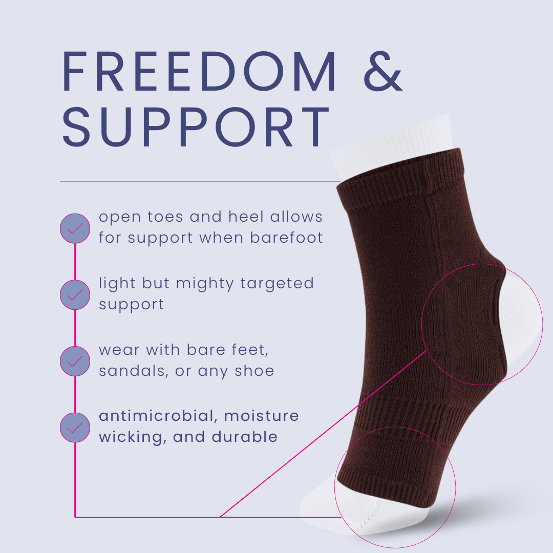 Brown support sock for bare feet, sandals, or shoes