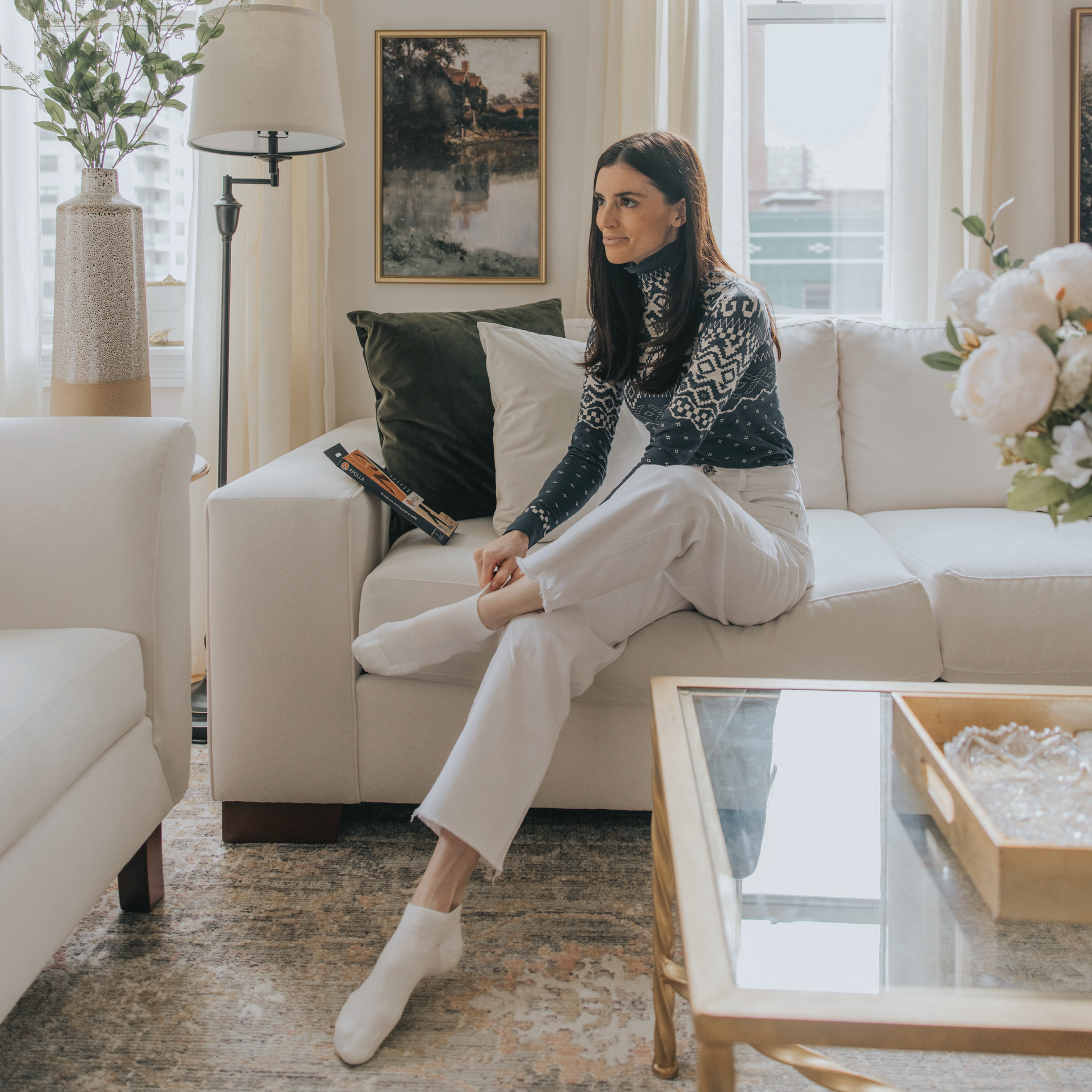 Woman wearing white no-show compression socks for women