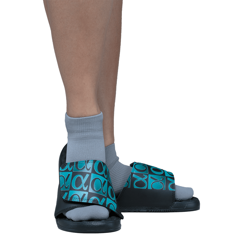 Apolla Slides in black with gray no show AMP socks worn inside