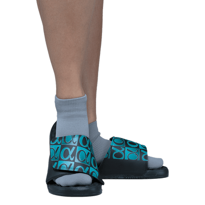 Apolla Slides in black with gray no show AMP socks worn inside